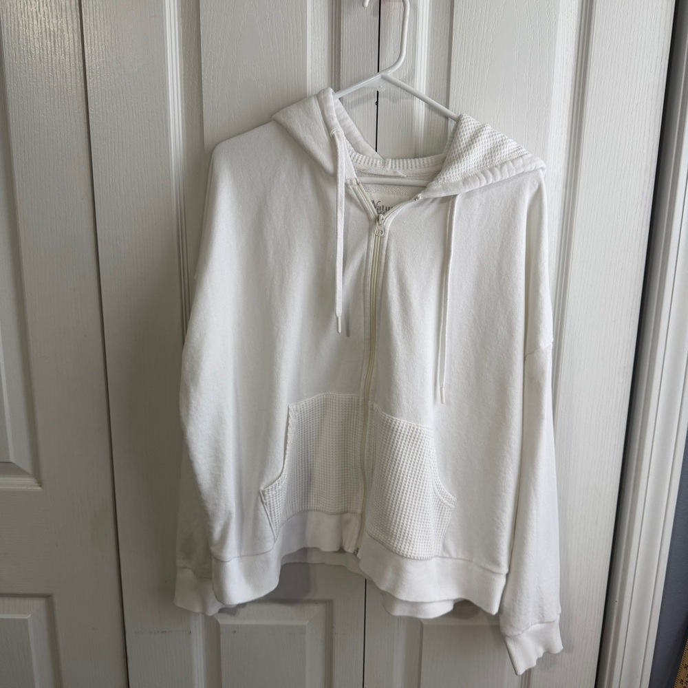 Natural Reflections white full zip waffle knit jacket size XL